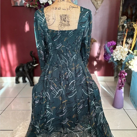 Nine West Teal Patterned Long Sleeve Dress - Picture 6 of 7